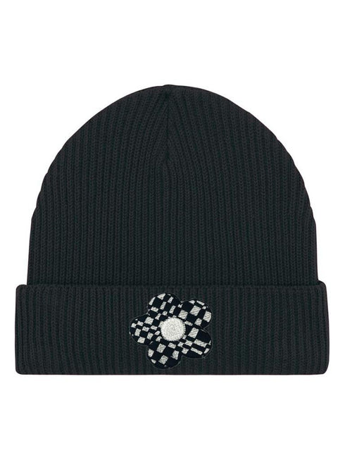 Beanie Black White Flower Candy